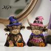 Halloween Table Decorations 2 Pcs Highland Cow Figurines, Boo Pumpkin Ghost Statue with Decorative Figurines Witch Hat, Wooden Scottish Ornament