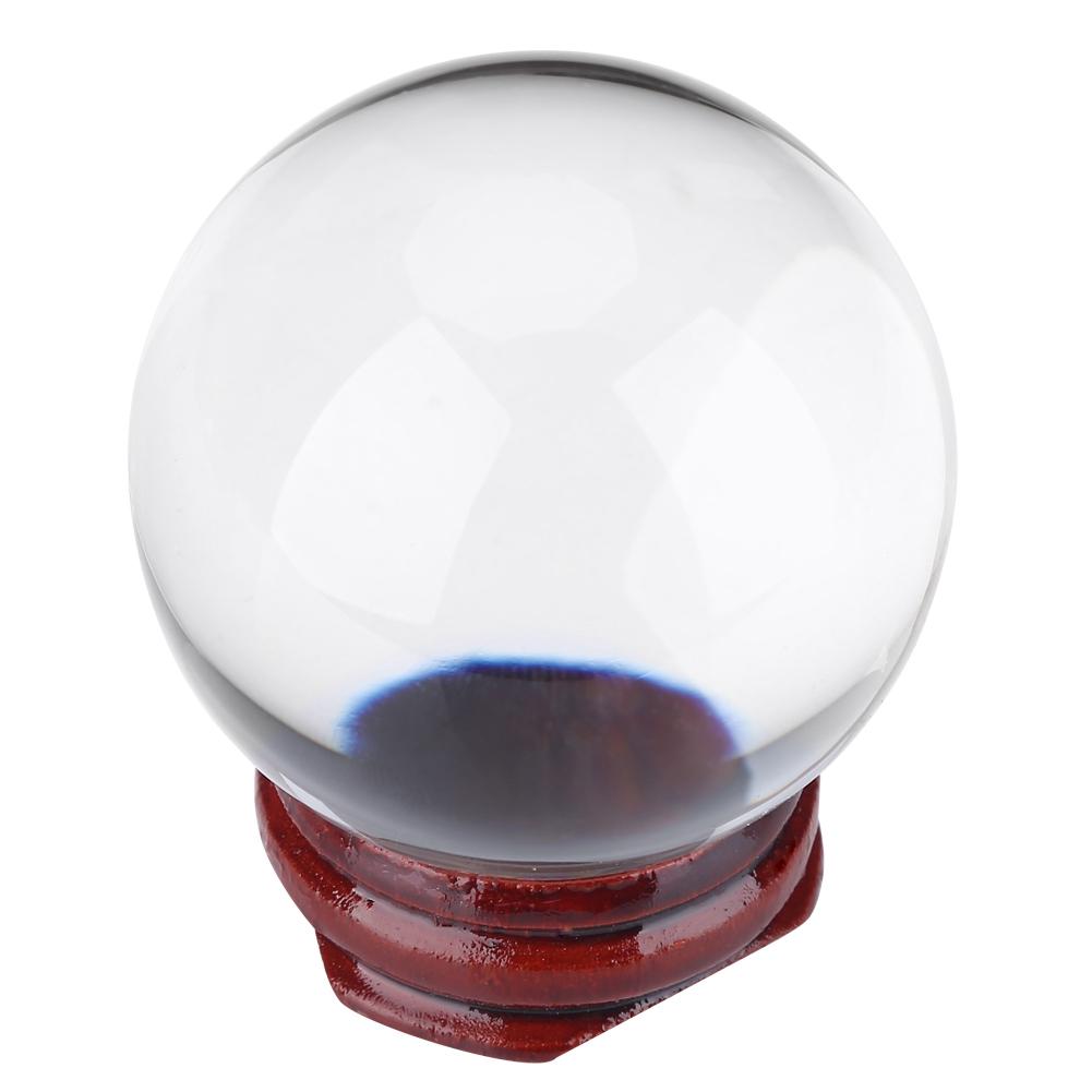 1PC 50MM Artificial Quartz Crystal Ball Transparent Sphere Home Decoration   Wooden Stand