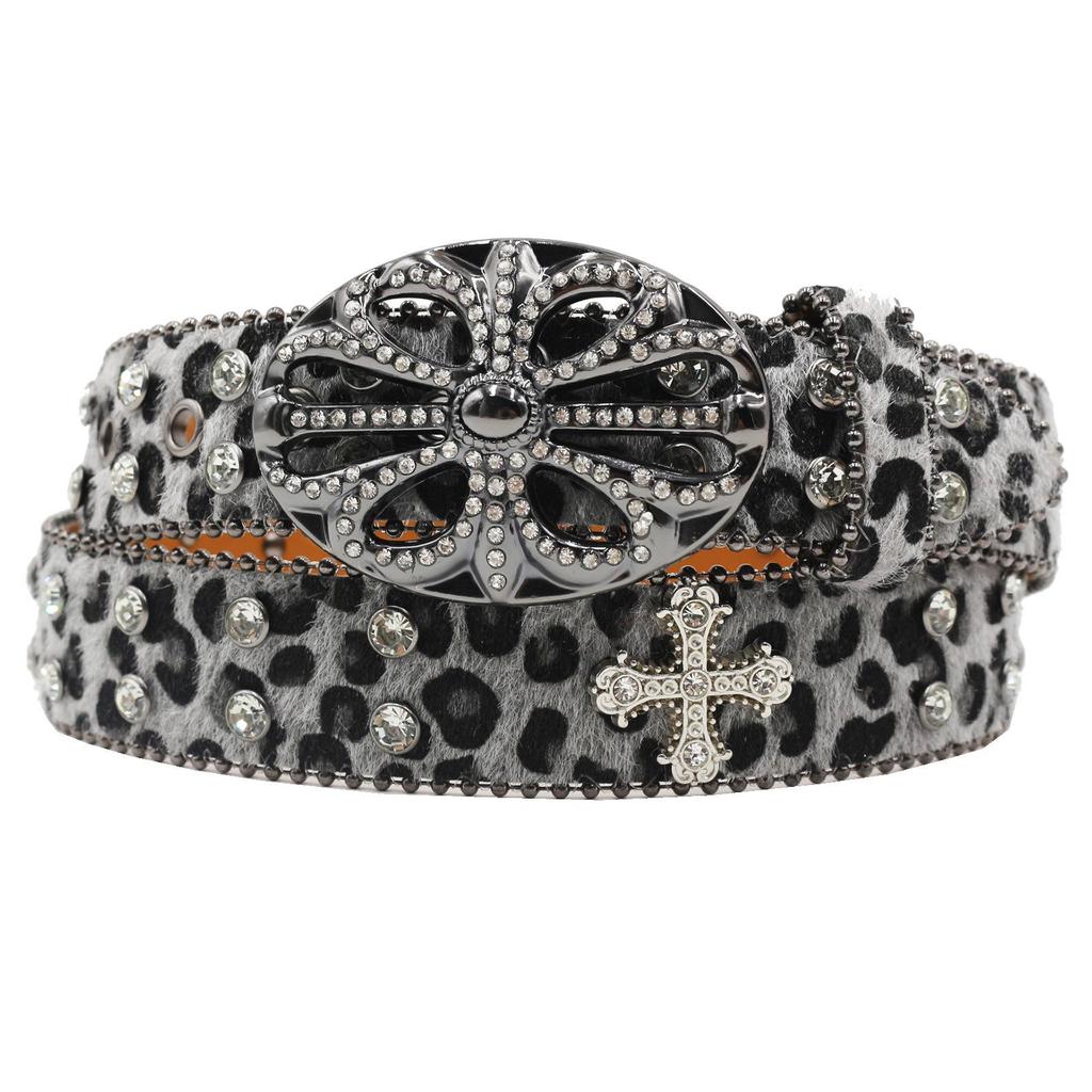 Bohemian Women's Leopard Print Rhinestone Leather Belt - Ethnic Style Versatile Accessory