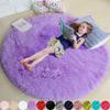 Rainbow Fluffy Round Rug for Girls Bedroom Home Decor Colorful Pastel Shag Circle Soft Cute Fuzzy Area Rugs Preppy Dorm