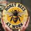 Bees Rustic Metal Wall Art Decor 2D Round Honey Bee Sign Weather Resistant For Indoor Outdoor Farm House