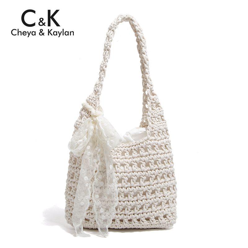 

Vacation Style Niche Style Best Selling Woven Beach Tote Bag Beige White