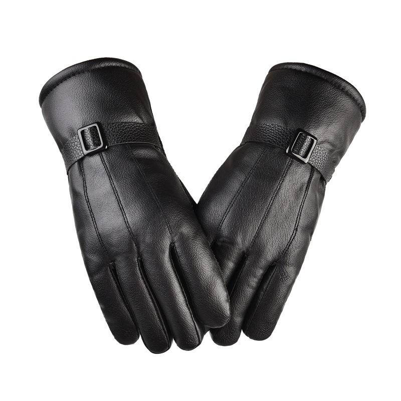 WTEMPO 1Pair Winter Warm Faux Leather Gloves Windproof Cold-proof Outdoor Cycling PU Gloves Men Fleece Touch Screen Thick Gloves