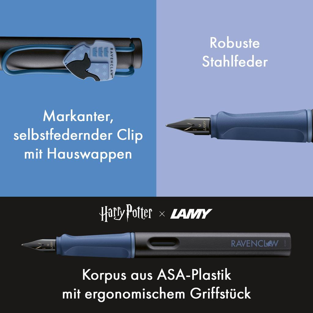Lamy Safari Harry Potter Ravenclaw Fountain Pen – Special Edition with Family Crest – Extra Fine Steel Nib – Ergonomic Grip – T10 Blue Ink Cartridge –