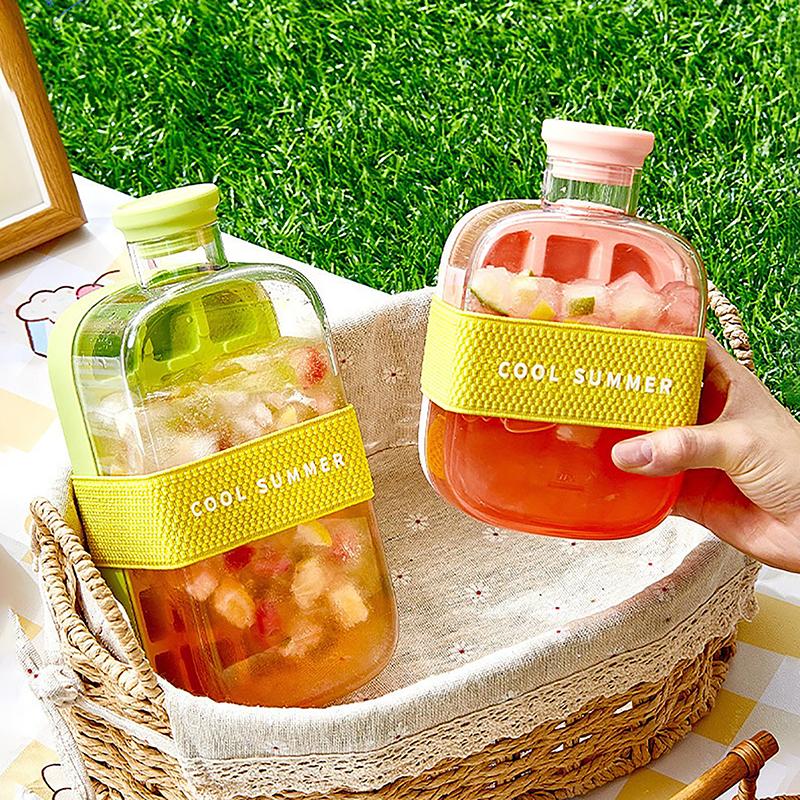 Tavă de Gheață de Vară cu Pai 2 în 1 Tavă de Gheață și Sticlă de Apă pentru Aparat de Gheață Fără Atingere Silicon Cub de Gheață Ceainic Portabil