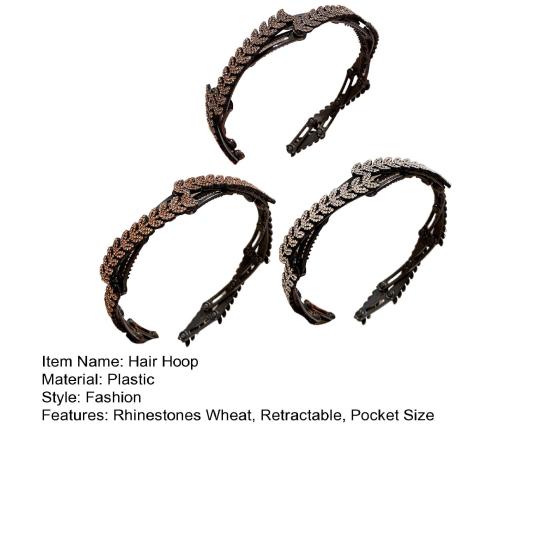 3/4Pcs Retractable Pocket Headbands Non-Slip Portable Telescopic Hair Hoops Rhinestones Wheat Decor Foldable