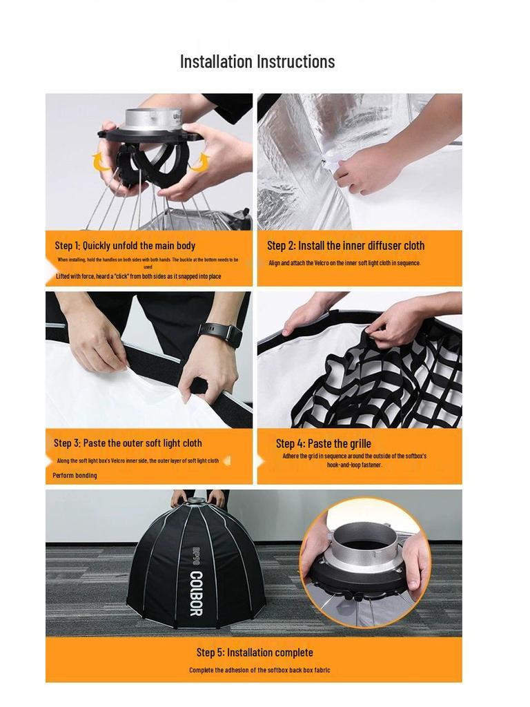 8-Light Parabolic Softbox with Quick Release, Double Layer Diffuser (45/65/90CM) - Bowens Mount for Photography