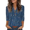 Ladies' Fashionable Casual Retro Floral Print Three-quarter Sleeve Loose V-neck Button Shirt