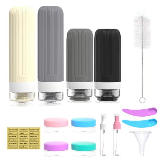 סט 1 60/90 מ"ל בקבוקי נסיעות מסיליקון עמידים לדליפה רב-פעמיים לאחסון קרם פנים, תחליב, קרם הגנה, בקבוק אחסון נייד למילוי חוזר, ריק לכלי רחצה
