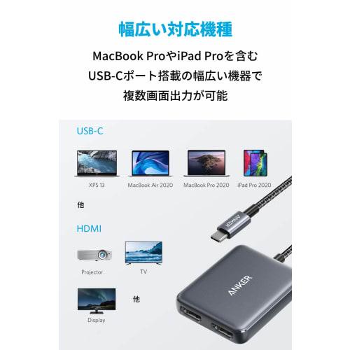 Adaptor Anker PowerExpand USB-C & Dual HDMI Până la 4K (60Hz) Ieșire pe mai multe ecrane până la 4K (30Hz) pentru MacBook iPad