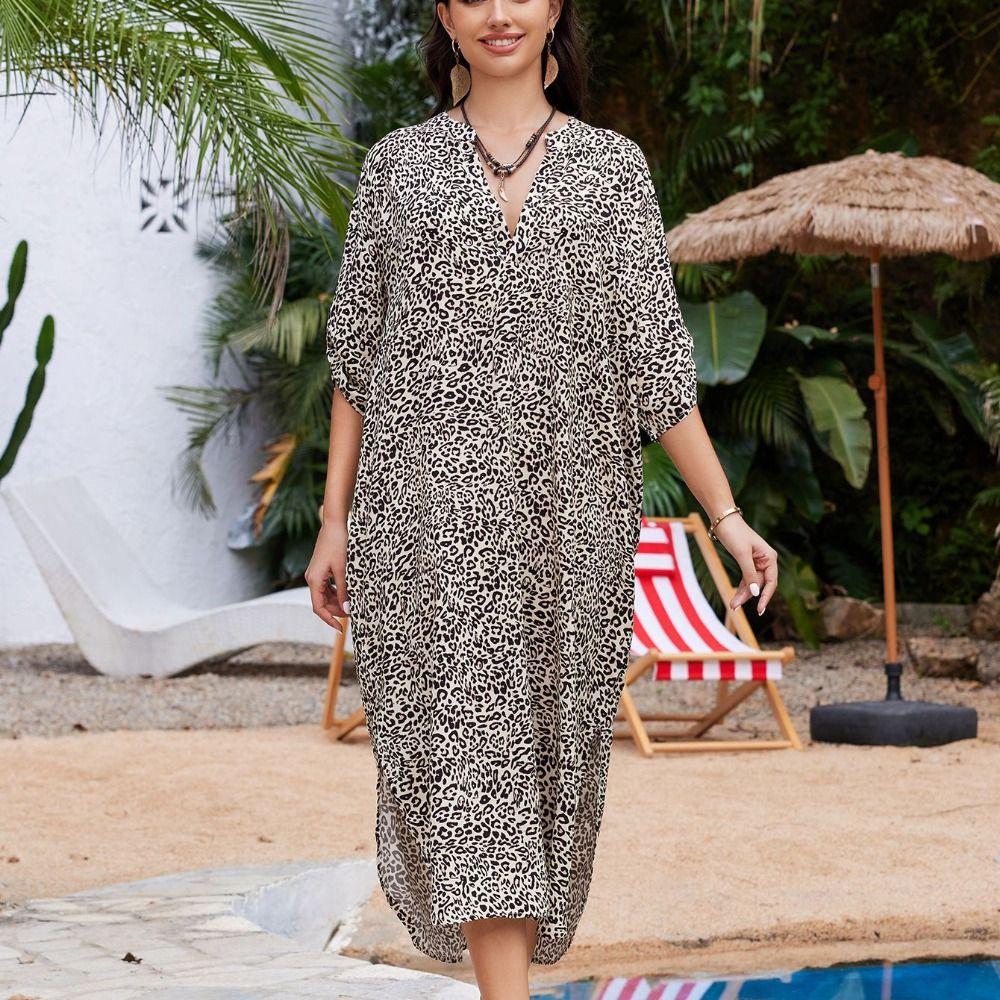 Loose Summer Sunscreen Smock V-Neck Beachwear Shirt Fashion Bikini Cover-Ups  for Women