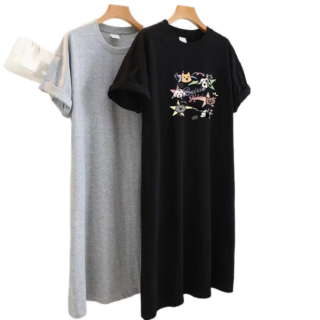 New Short-sleeved Long Dress, Loose and Casual Over-the-knee T-shirt Dress, Simple Mid-length Dress for Women To Look Slimmer In Summer