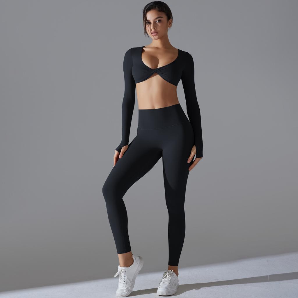 Yoga Clothing Trend Sports Gathering Long Sleeved Solid Color Slim Fit Elastic Fitness Clothing Running Training Sports Suit