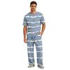 Men's Short Sleeve Pajama Set with Long Pants, Button Crotch, Elastic Waist Drawstring - Comfortable Sleepwear