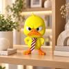 Christmas Duck Figurines Funny Angry Yellow Duck Desk Decors with Yellow Coloring, Contrasting Beaks and Feet, Frowning Features and Striped Neckwear