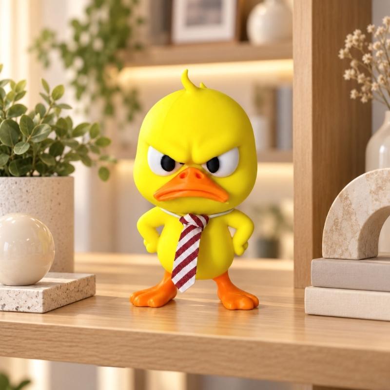 Christmas Duck Figurines Funny Angry Yellow Duck Desk Decors with Yellow Coloring, Contrasting Beaks and Feet, Frowning Features and Striped Neckwear