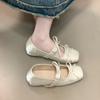 French sweet wind double bow Mary Jane shoes square head shallow mouth inner height increase single shoes women's 2025 new ballet