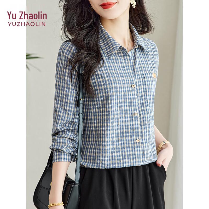 YUZHAOLIN Plaid Lapel Women's Loose Casual Long Sleeve Shirt Y41S011