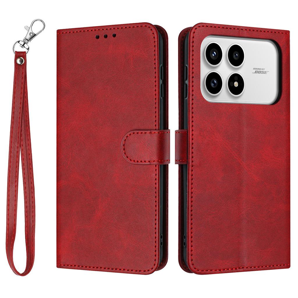For Xiaomi Poco F8 Pro/Redmi K90 5G Wallet Case Flip Stand Calf Texture PU Leather Phone Cover with Strap