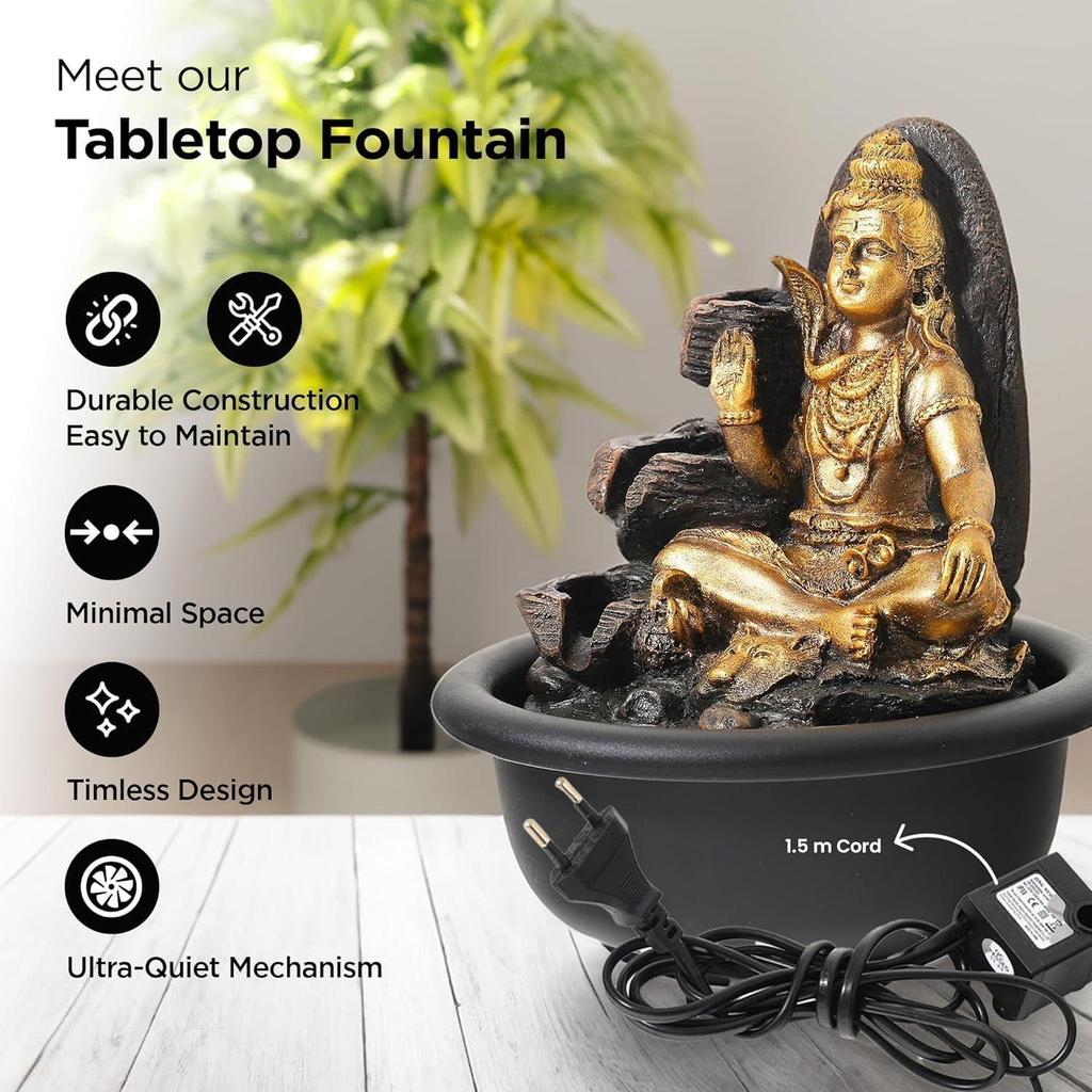 Shiva Water Fountains for Décor (19cm) Diwali Decoration Items for Home Décor with LED Light|Home Decor Items for Living Room|Show Pieces