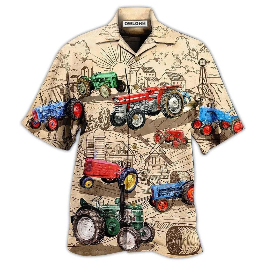 Hawaiian Men Shirt 3D Car Print Short Sleeve Blouse Summer Beach Vacation Single Breasted Fashion Lapel Men's Clothing