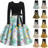 Rochie Retro cu Imprimeu de Crăciun, Casual, de Modă pentru Femei, cu Gât Rotund, Mâneci Lungi