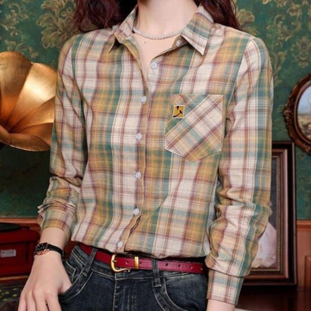 Navava Men Retro Check Pocket Long Sleeve Shirt Nb3031