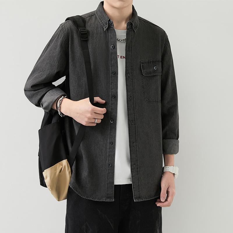 Men's thin denim long sleeved shirt