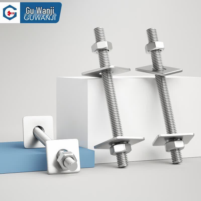Guwanji GWJ-21 304 Stainless Steel Threaded Rod & Nut Set with Square Washers