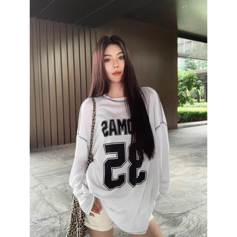 Jinliang Cienka Bawełna Lycra Koszulka z Długim Rękawem - Luźny Krój, Styl Casual