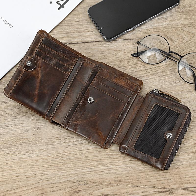 Fashion Cow Leather Men's Wallet Genuine Leather Zipper Wallets Short Purse Men Male Leather Clutch Purse Dropshipping Men