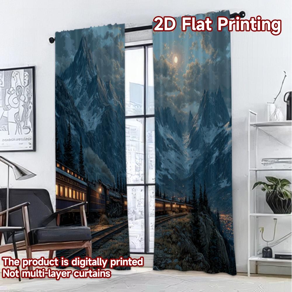 Set Of 2 Flat Printing Mysterious Train Sunset Chic Curtains Window Treatment Versatile Polyester Decorations Curtain