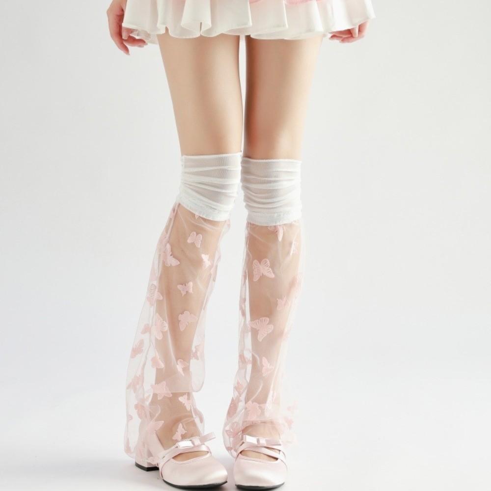 Knee High Loose Socks Foot Cover Korean Style Mesh Boots Cover Bow Lace Leg Sleeve Streetwear