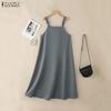 ZANZEA Women Casual Square Collar Loose Sleeveless Dress