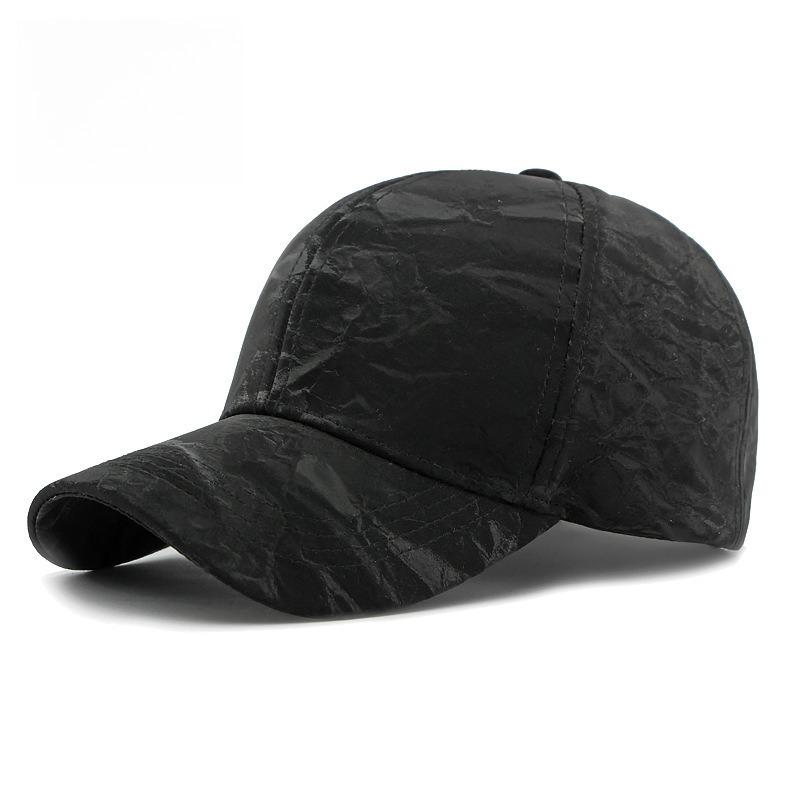 Unisex Retro Crinkled PU Leather Baseball Cap Structured Wrinkled Faux Leather Peaked Hat Casual Streetwear Sun Cap Adjustable 55-60cm