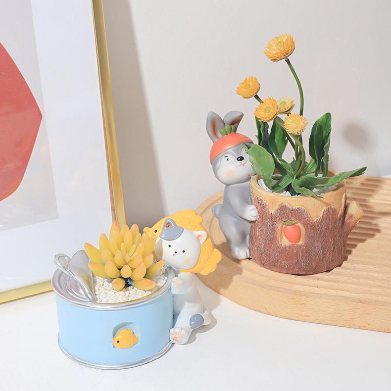 Cartoon Animal Flower Pot Resin Succulent Pot Planter Home Decor Garden Decoration Desktop Ornaments Bonsai Plant Pot