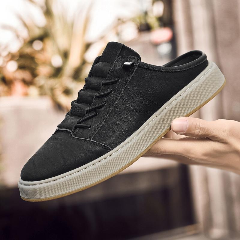 

2024 Стильные мужские слипоны из натуральной кожи, уличные мужские туфли-мюли, ручной работы, летние мужские полусабо, высокое качество 46 чёрный