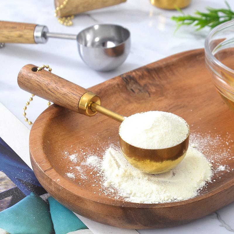 Gold-Plated Wooden Handle Baking Spoon - 15ML Coffee & Seasoning Measure