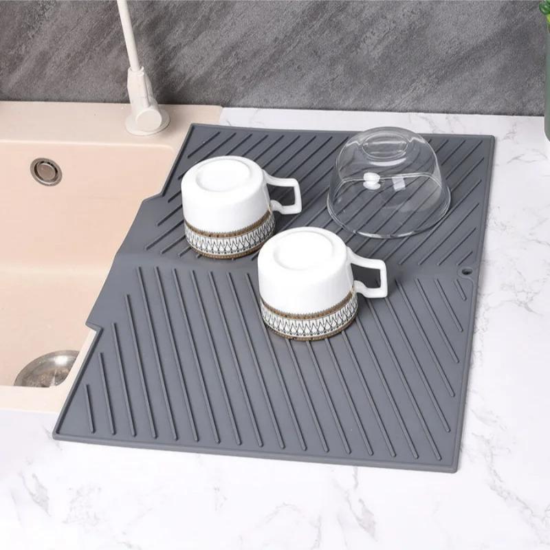 Silicone Draining Pad Diversion Opening Slope Dish Cup Storage Pad Bathroom Water Filter Pad Non-Slip Mat Kitchen Unit Heat