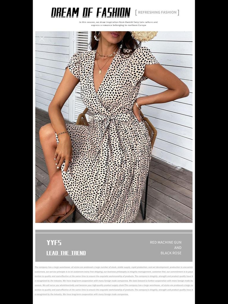 European and American V-neck Leopard Print Plus Size Summer Beach Dress