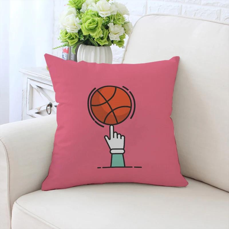 Kissenbezug I Love Basketball Sofakissenbezug Beidseitig bedruckt Kurzer Plüsch Stuhl Lendenwirbelstütze Bett Schlafkissen 50x50