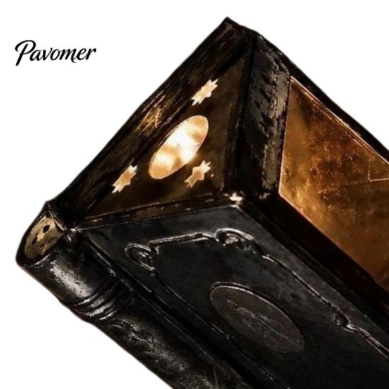 Exquisite Metal Candle Holder Magic Book Box with Light, Lighted Ornament, Office Desk Ornament Decorative Pillar Stand for Living Room Bedroom