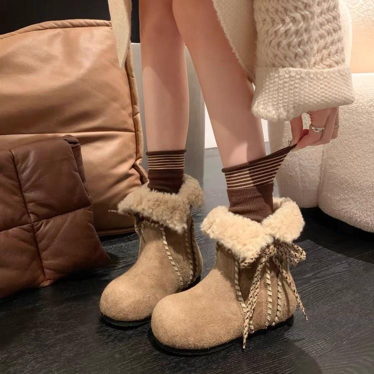 

Women s Lace-Up Reversible Two-Way Wear Thick-Sole Winter Insulated Fur-Lined Snow Boots Slip-Resistant, Durable Casual Athletic Cotton Boots 35