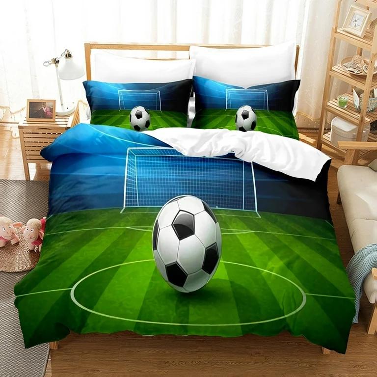 Kinder Fußball Bettbezug Set für Jungen Mädchen Schlafzimmer Deko Bälle Sport Bettwäsche Set Full Queen Mikrofaser Fußball Bettdeckenbezug