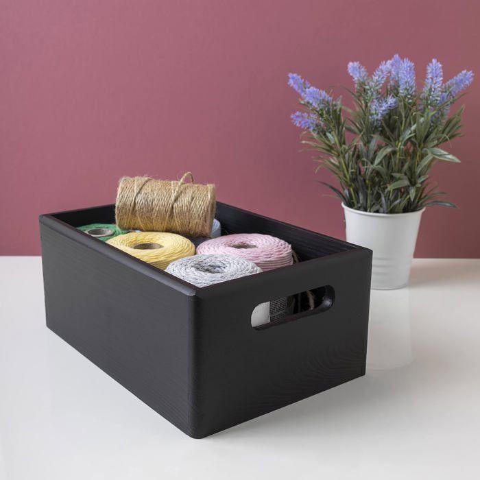 Caisse En Bois Rangement - Creative Deco - 30x20x13cm - Noir - Poignées - Multi-usage