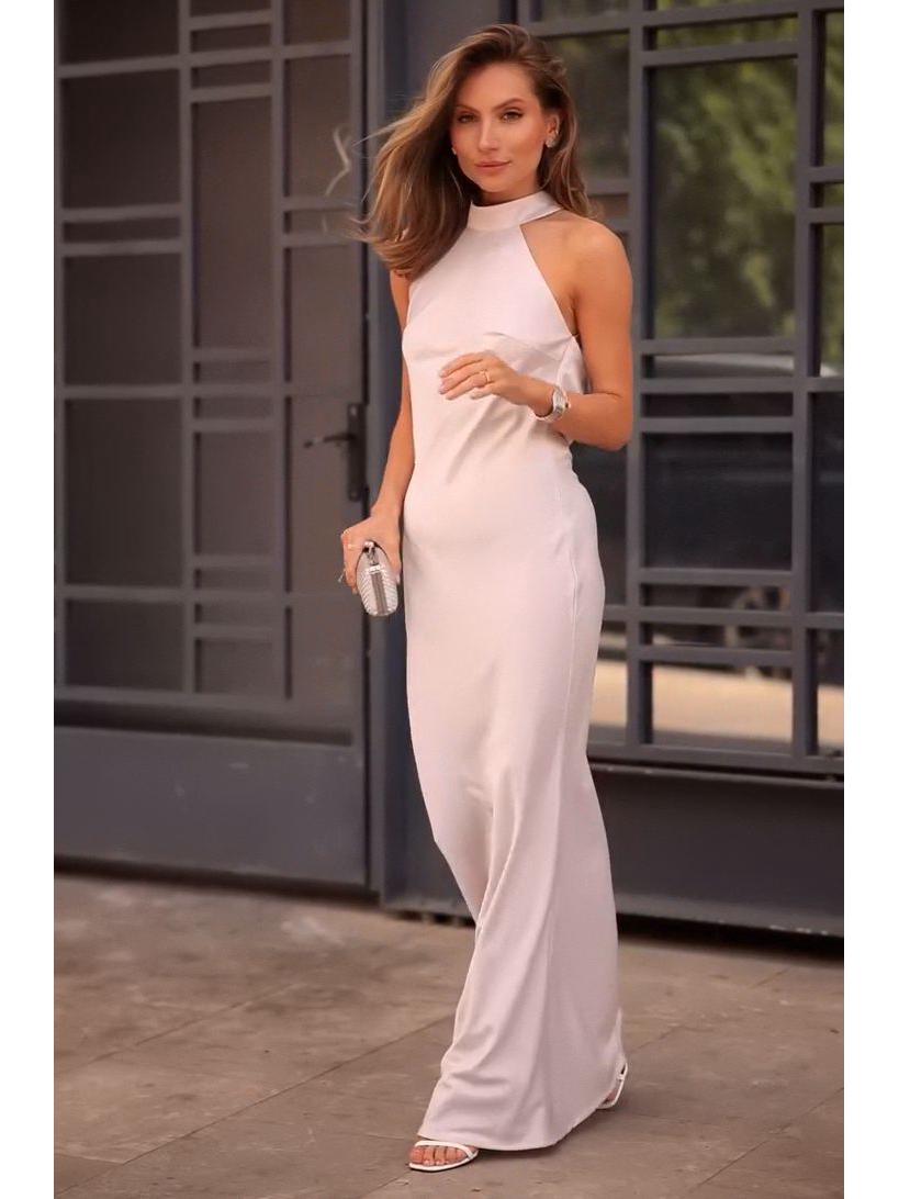 

Женское атласное вечернее платье «рыбка» - Без спины, на бретелях-спагетти XXL абрикосовый