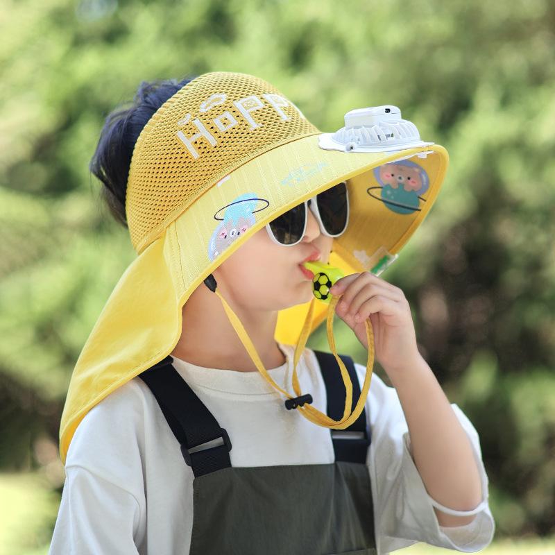 Children's Hat Summer Boy Voice Control Fan Hat Sun Hat Girl Sun Hat Kid Travel Empty Top Brim Shawl