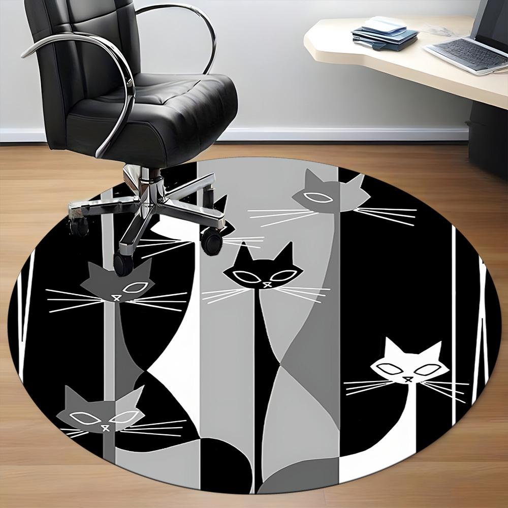 1pc Cat Pattern Office Round Area Rug, Indoor Mat Suitable For Office, Under Office Chairs Bedroom Living Room Home Decor, Room Deco222