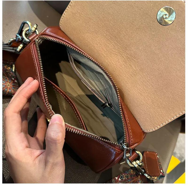 Cylindrical Pillow Genuine Leather Women's Handbag, Underarm Bag Fashiable Versatile Women's Commuting Shoulder Crossbody Bag