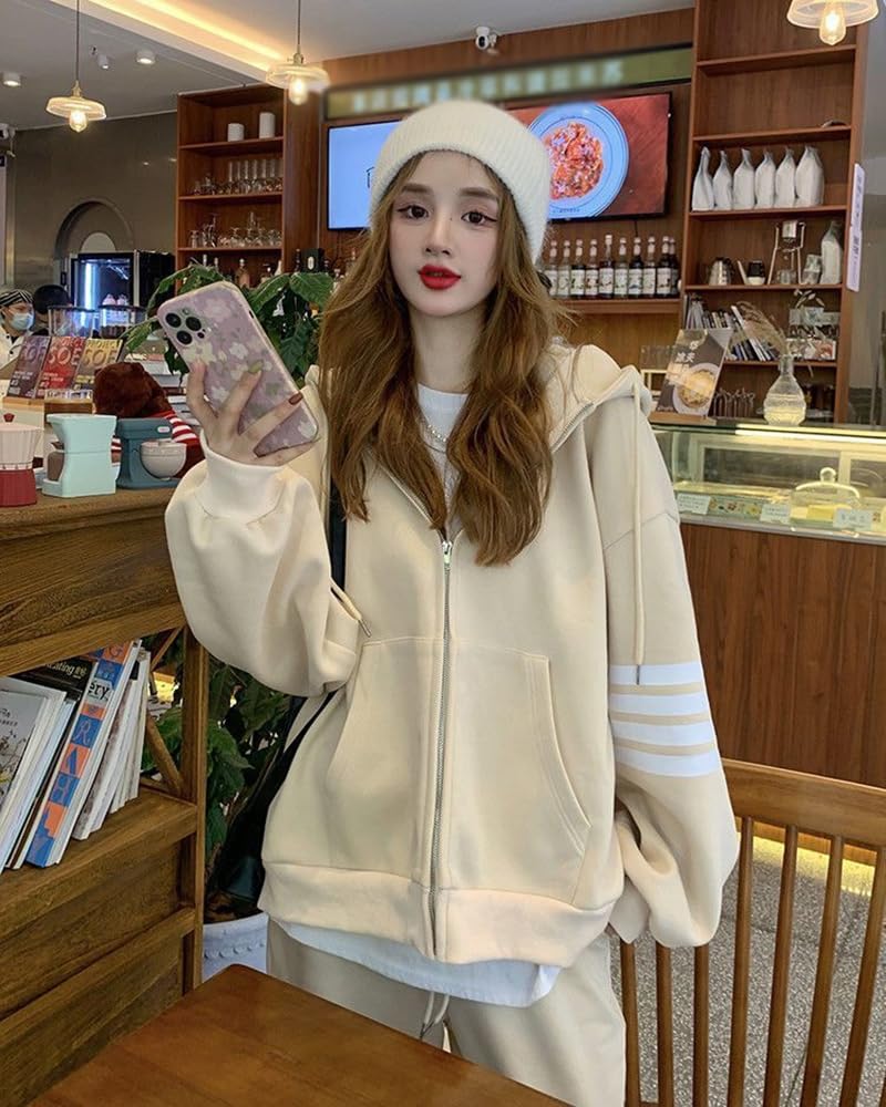 KTNCFD Tracksuit Hoodie and Long Harajuku Loose Women's Korean-Style 2-Piece Set, Pants, Sleeve, Style, Fit, Sportswear, Spring/Autumn,